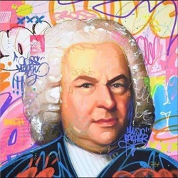 Porträt von Johann Sebastian Bach im Street-Art-Stil...