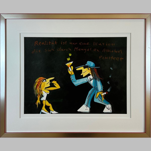 Handsignatur von Udo Lindenberg auf dem Original-Aquarell Realität ist nur eine Illusion.
