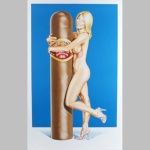 Die Lithografie "Hav-a-Havanna 11" von Mel Ramos ist ein einzigartiges Kunstwerk im Pop-Art-Stil. Die limitierte Auflage von 120 Exemplaren und die Maße von 89 x 60 cm verleihen ihm Seltenheitswert. Das Werk zeigt eine sinnliche Frau, die neben einer Havanna-Zigarre posiert und reflektiert kritisch Geschlechterrollen und Konsumkultur. Dieses Kunstwerk ist nicht nur eine visuelle Freude, sondern auch eine begehrte Investition für Sammler und Kunstliebhaber weltweit.