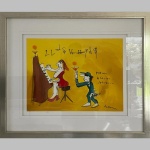 Meine Klavierlehrerin ist ein Kunstwerk von Udo Lindenberg. Es wurde mittels Aquarell auf Papier geschaffen und ist ein Unikat. Es hat ein Blattmaß von 36 x 47 cm und ist museal gerahmt.