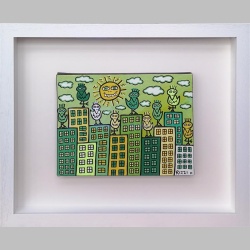 James Rizzi - The Buildings, and birds on green street