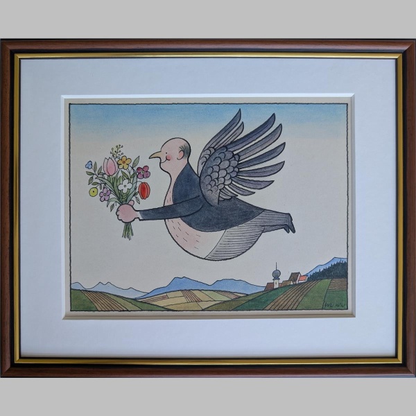 Willi Hertlein | Fliegender Mann mit Blumenstrauß