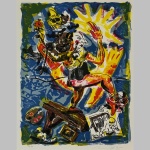 Zeitgenössisches Kunstwerk von Jörg Immendorff aus dem Zyklus The Rake, Mischtechnik auf Papier.