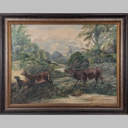 O. Möhrlin | Rotwild mit Landschaft